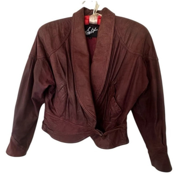 Vintage Winlit Burgundy Leather Wrap Belted Jacket – Women’s M – 80s Style - Picture 3 of 9